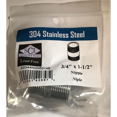 Smith-Cooper 3/4 in. MPT Stainless Steel 1-1/2 in. L Nipple