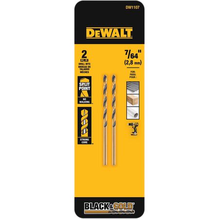 DeWalt Black & Gold 7/64 in. X 2.62 in. L Black Oxide Drill Bit Round Shank 2 pc