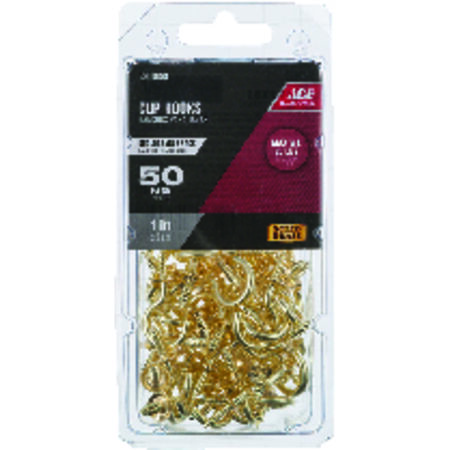 Ace Small Bright Brass Brass 1 in. L Cup Hook 25 lb 50 pk