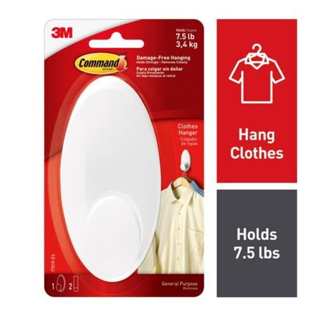 3M Command Large Plastic Hook 5 in. L 1 pk