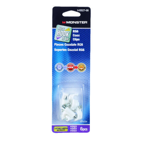 Monster Just Hook It Up Cable RG6 Coaxial Cable Clips 6 pk