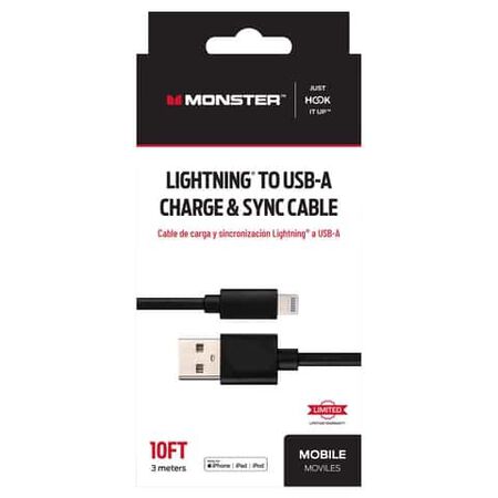 Monster Just Hook It Up Lightning to USB-A Charge and Sync Cable 10 ft. Black