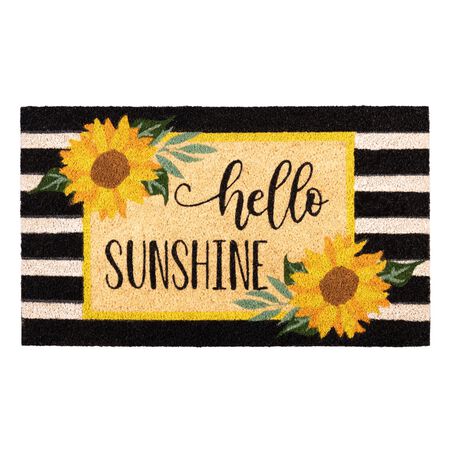 Evergreen Hello Sunshine Plaid Coir Mat