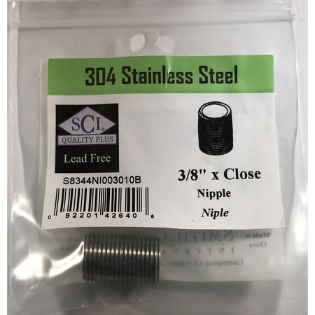 Smith-Cooper 3/8 in. MPT Stainless Steel Close Nipple