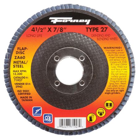 Forney 4-1/2 in. D Zirconia Aluminum Oxide Flap Disc 60 Grit 1 pc