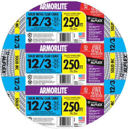 Southwire 250 ft. 12/3 Aluminum Armored MC Cable Black/White/Green/Red