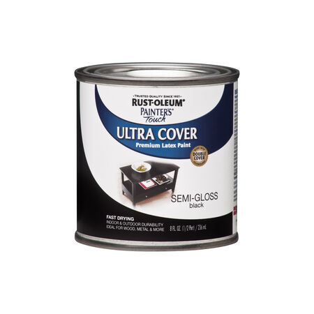 Rust-Oleum Painters Touch Semi-Gloss Black Water-Based Ultra Cover Paint Exterior & Interior 0.5 pt