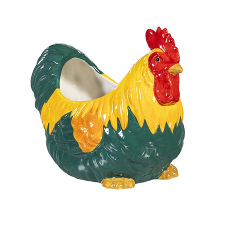 Evergreen Petal & Plow Planter, Ceramic, Colorful Rooster, 8.3 in.
