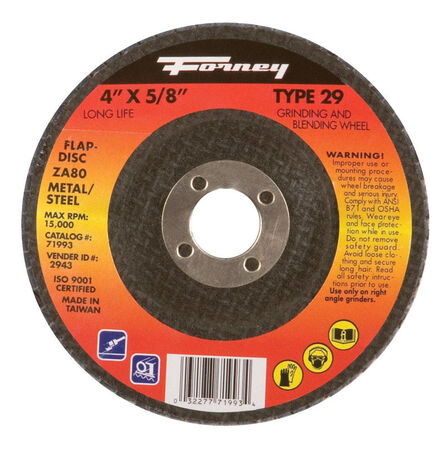 Forney 4 in. D X 5/8 in. in. Zirconia Aluminum Oxide Flap Disc 80 Grit 1 pc