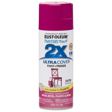 Rust-Oleum Painters Touch 2X Ultra Cover Satin Magenta Paint+Primer Spray Paint 12 oz