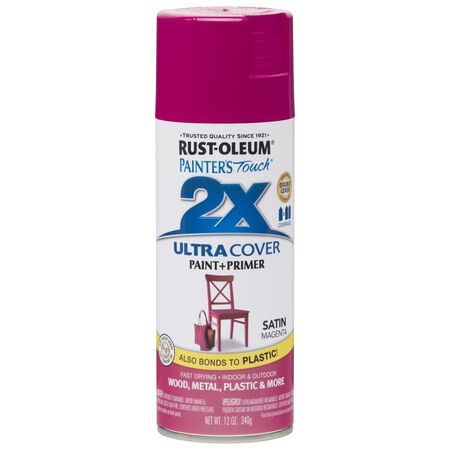 Rust-Oleum Painters Touch 2X Ultra Cover Satin Magenta Paint + Primer Spray Paint 12 oz