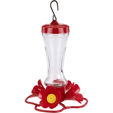 More Birds Hummingbird Feeder, Glass Hummingbird Feeders, Red, 4 Feeding Stations, 8-Ounce Nectar Capacity, Impatiens
