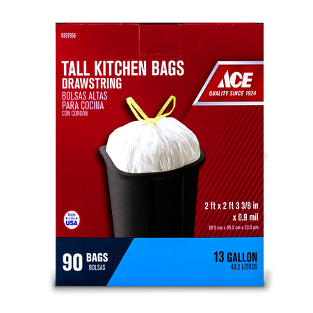 Ace 13 gal Tall Kitchen Bags Drawstring 90 pk 0.9 mil