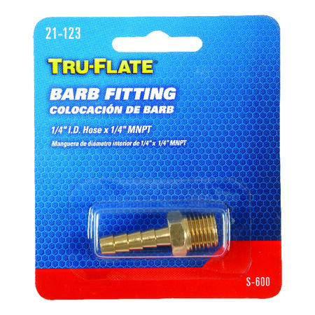 Tru-Flate Brass Barb Hose Fitting 1/4 in. Male 1 pc