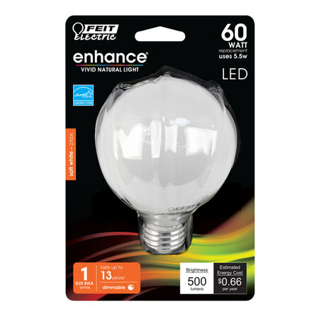 Feit Electric Enhance G25 E26 (Medium) LED Bulb Soft White 60 W 1 pk