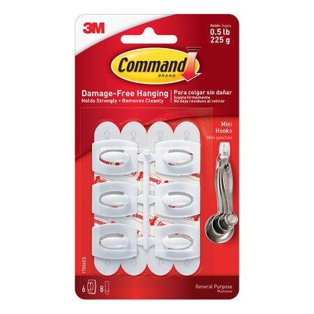 3M Command Mini Plastic Hook 1.08 in. L 6 pk