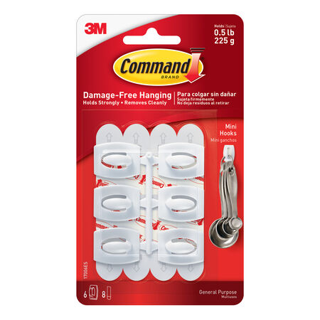 Command Mini Plastic Hook 11/8 in. L 6 pk