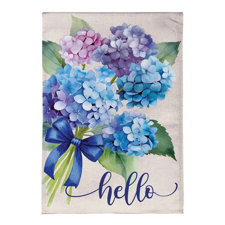 Evergreen Hydrangea Bouquet Burlap Garden Flag