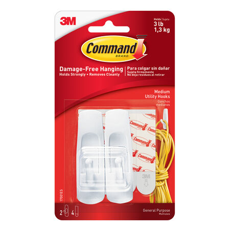Command Medium Plastic Hook 3-7/8 in. L 2 pk