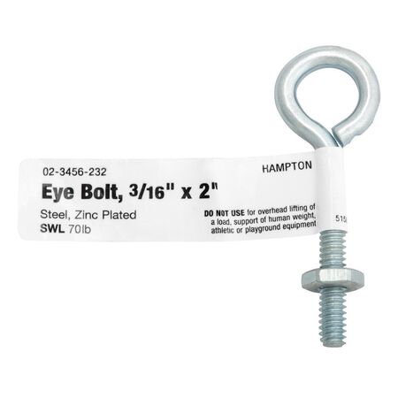 Hampton 3/16 in. X 2 in. L Zinc-Plated Steel Eyebolt Nut Included