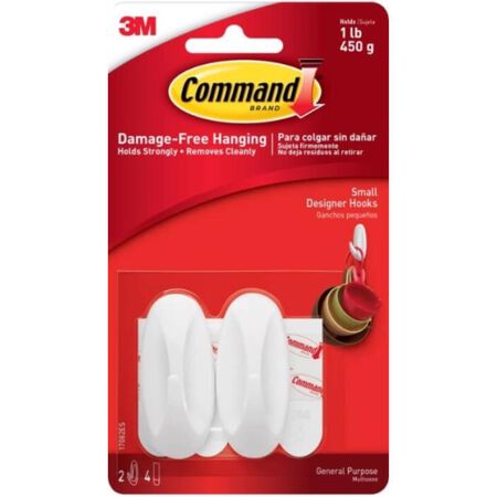 3M Command Small Plastic Designer Hooks 2.125 in. L 2 pk