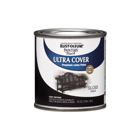 Rust-Oleum Painters Touch Gloss Black Water-Based Ultra Cover Paint Exterior & Interior 0.5 pt