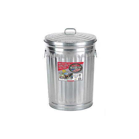 Behrens 20 gal Silver Galvanized Steel Garbage Can Lid Included Animal Proof/Animal Resistant