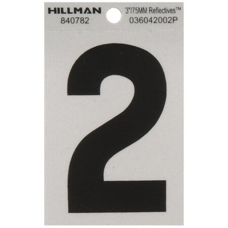 HILLMAN 3 in. Reflective Black Vinyl Self-Adhesive Number 2 1 pc