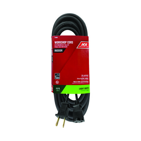 Ace Indoor 15 ft. L Black Extension Cord 16/2 SJO