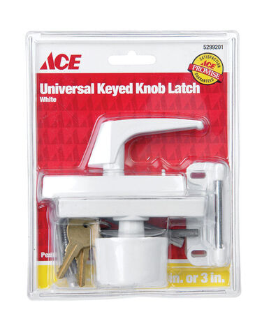 Ace White Metal Keyed Universal Knob Latch 1 pk