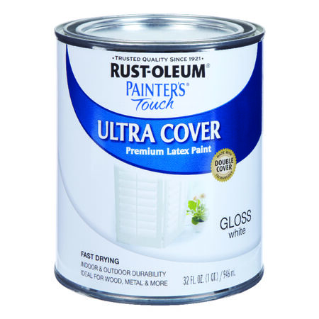 Rust-Oleum Painters Touch Ultra Cover Gloss White Water-Based Acrylic Paint Indoor and Outdoo