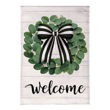 Evergreen Eucalyptus Leaves Wreath Burlap Garden Flag