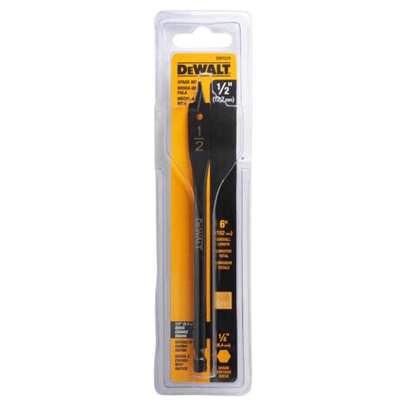 DeWalt 1/2 in. X 6 in. L Carbon Steel Spade Bit Hex Shank 1 pk