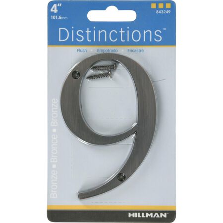 HILLMAN Distinctions 4 in. Bronze Zinc Die-Cast Screw-On Number 9 1 pc