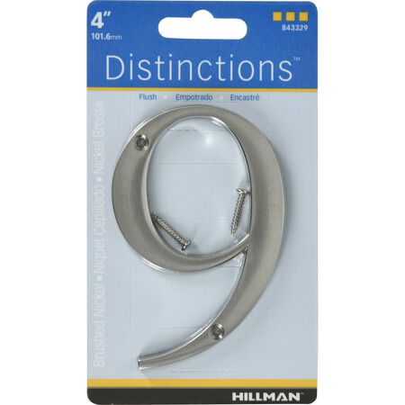 HILLMAN Distinctions 4 in. Silver Zinc Die-Cast Screw-On Number 9 1 pc