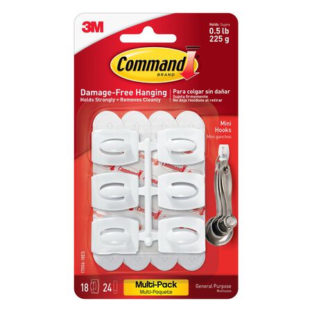3M Command Mini Plastic Hook 1.375 in. L 18 pk