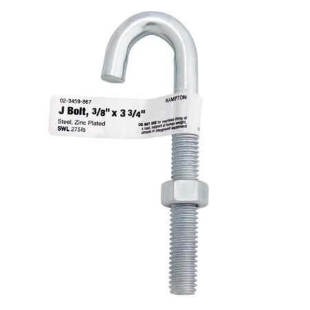 Hampton Small Zinc-Plated Silver Zinc 1 in. L J-Bolt 375 lb 1 pk
