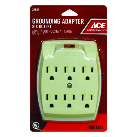 Ace Grounded 6-Outlet Adapter Ivory 15 amps 125 volts 1 pk