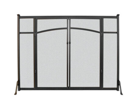 Panacea Black/Gray Matte Metal Fireplace Screen with Doors