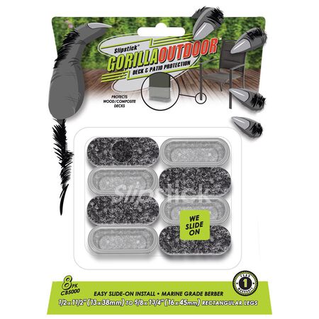 Slipstick Gorilla Outdoor Black/Silver Push-On Marine Grade Berber Chair Glide 8 pk