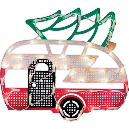 IG Design Multicolored Lighted Camper Silhouette Window Decoration 17 in.