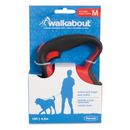 Petmate Walkabout Red Plastic Retractable Leash Medium
