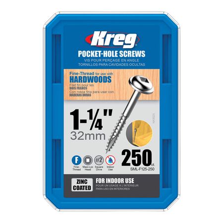 Kreg No. 7 X 1-1/4 in. L Square Zinc-Plated Fine Pocket-Hole Screw 250 pk