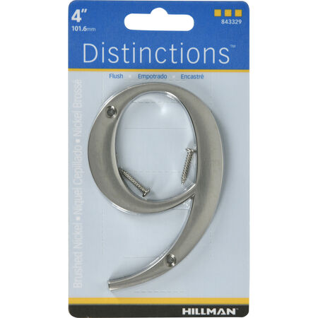 Hillman Distinctions 4 in. Silver Brushed Nickel Screw-On Number 9 1 pc