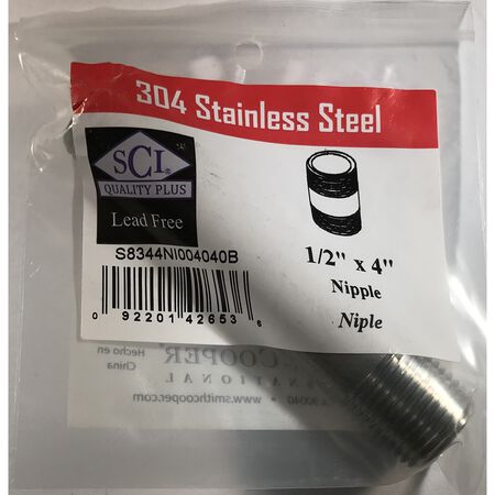 Smith-Cooper 1/2 in. MPT Stainless Steel 4 in. L Nipple