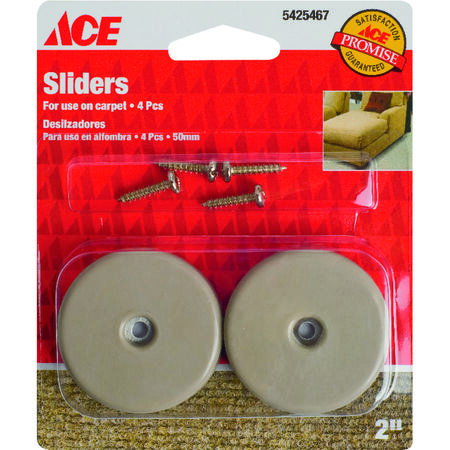 Ace White 2 in. Screw-On Plastic Sliders 4 pk