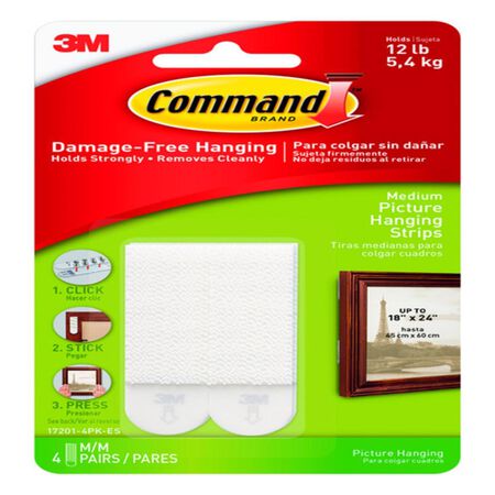 3M Command White Medium Picture Hanging Strips 12 lb 4 pk