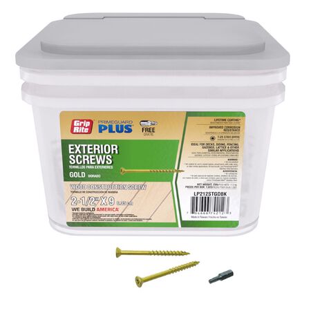Grip-Rite PrimeGuard Plus No. 9 wire X 2-1/2 in. L Gold Star Flat Head Deck Screws 25 lb