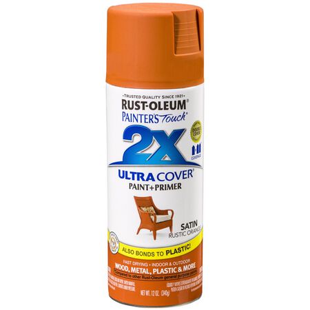 Rust-Oleum Painter's Touch 2X Ultra Cover Satin Rustic Orange Paint+Primer Spray Paint 12 oz