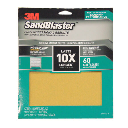 3M Sandblaster 11 in. L X 9 in. W 60 Grit Ceramic Sandpaper 4 pk